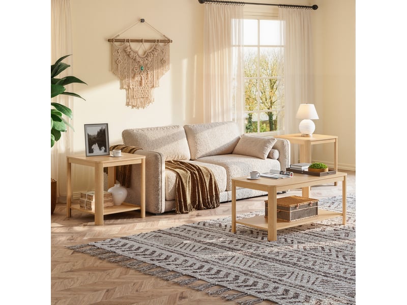  Table basse rectangulaire 100 x 50 x 45 cm en panneau de particules, double niveau ouvert pour le salon  - Conforama E