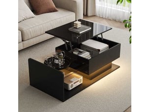 Table basse rectangulaire coloris noir <strong>FLORAGRACE</strong> <strong></strong> - 50 cmx100 cm
