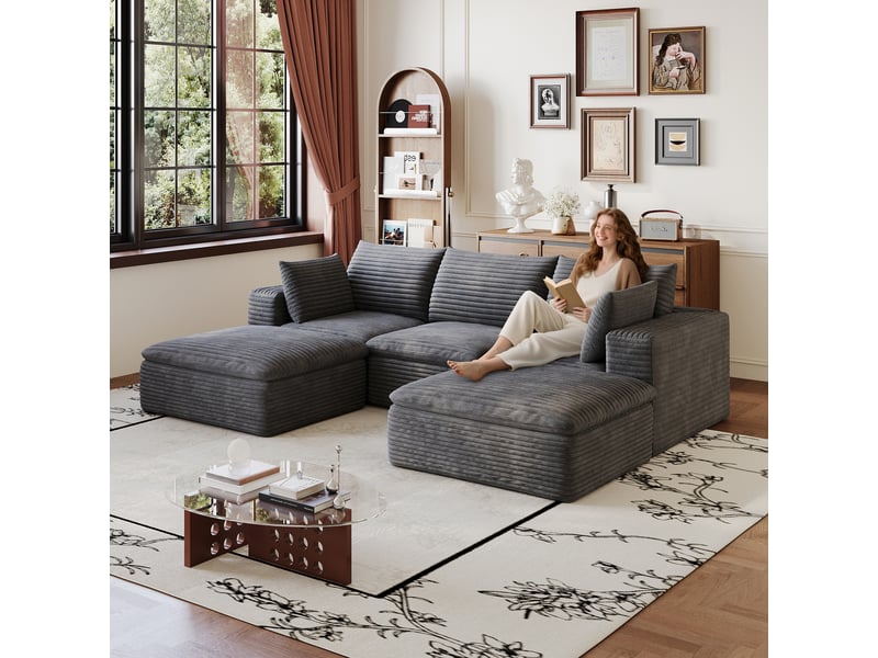  Canapé nuage 260 cm en velours côtelé gris foncé, déhoussable et sans montage  - Conforama E