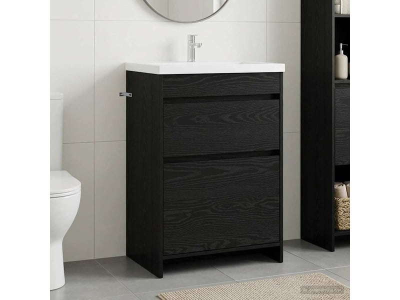 Meuble sous lavabo de salle de bain, commode chêne noir shl8737  - Conforama B