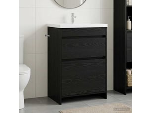 Meuble sous lavabo de salle de bain, commode chêne noir shl8737