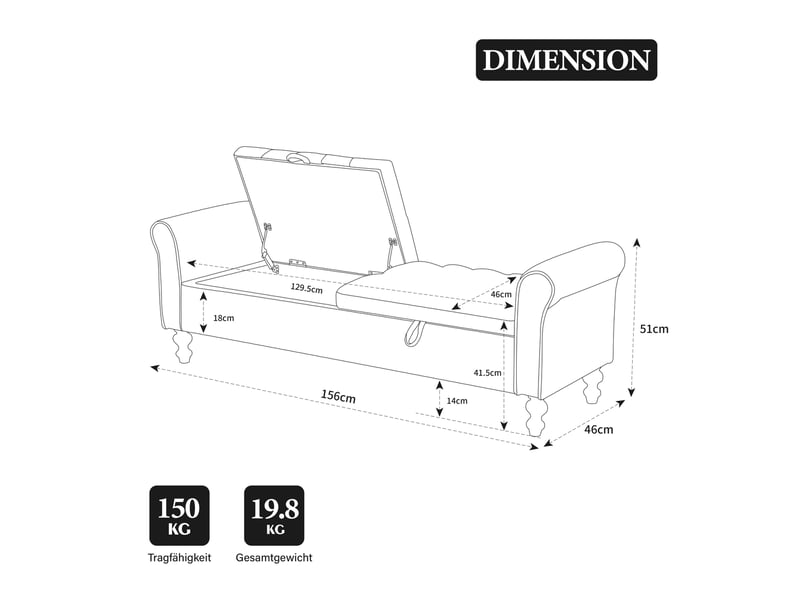  Banc coffre 2 couvercles, rangement intégré, design moderne, structure robuste, salon et chambre, tissu bouclé, beige  - Conforama C