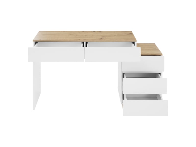  Coiffeuse+commode 125x38.9x76cm, 5 tiroirs, rangement, meuble chambre, panneau de particules blanc+naturel  - Conforama R