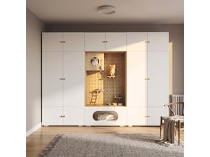 Armoire,270x50x200 cm,avec rangement et espace pour félins,mdf,blanc et bois