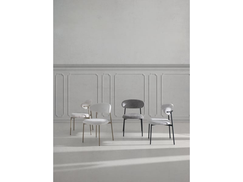 Lot de  4 chaises tapissése en chenille blanche  - Conforama E