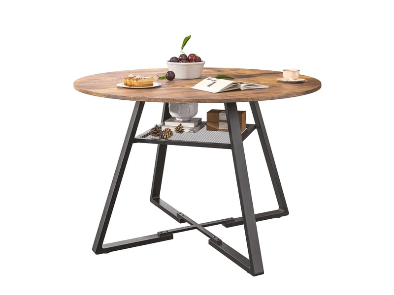 Table à manger ronde pour 6 personnes, table de cuisine style industriel avec plateau aspect bois et pied en métal, 120 x 75 cm - Conforama A