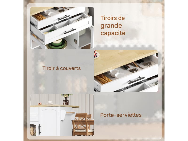  Îlot de cuisine mobile avec plateau rabattable et rangements blanc et naturel N635P4079505152W - Conforama D