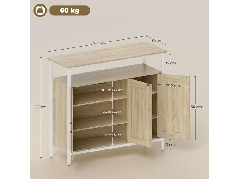  Buffet 3 portes et niche mdf et métal coloris bois naturel 100 x 35 x 88 cm  - Conforama C