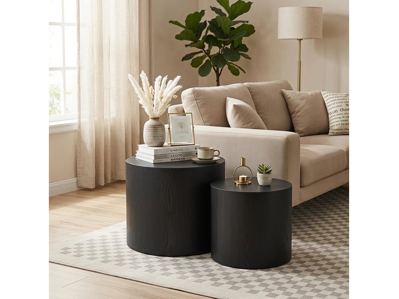  Lot de 2 tables basses gigognes rondes en mdf – noires – ø 48,5 et 38 cm  - Conforama C