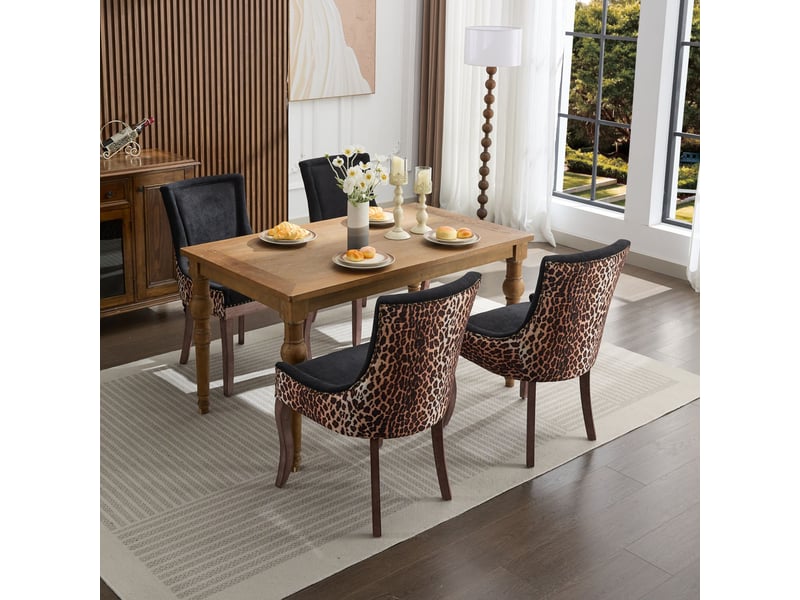  Lot de 2 chaises 61x55x92,5cm dossier haut, mousse, pieds en bois réglables, revêtement chenille imprimé léopard  - Conforama E