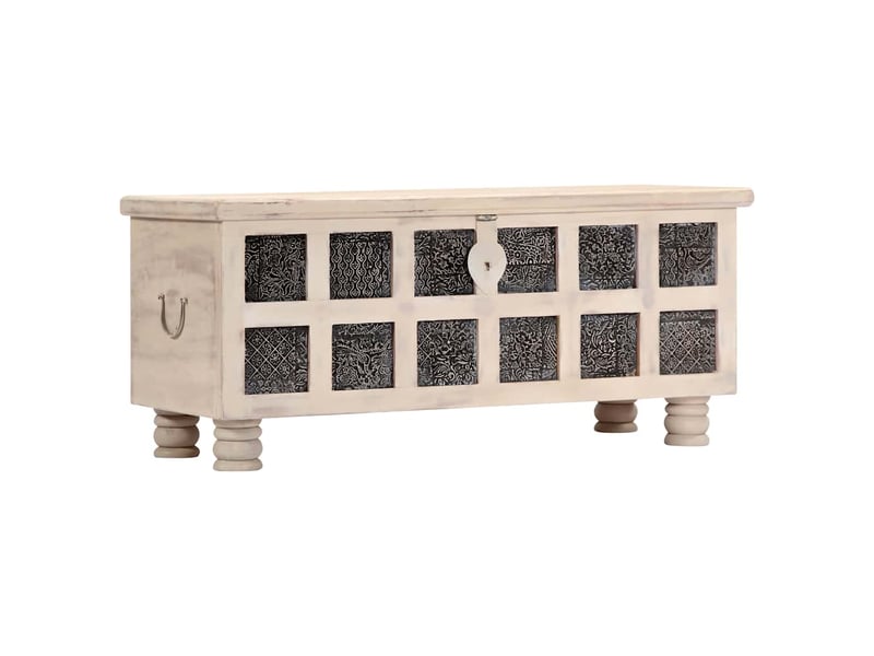  Boîte de rangement, coffre de rangement blanc 110x40x45 cm bois d'acacia massif  - Conforama C