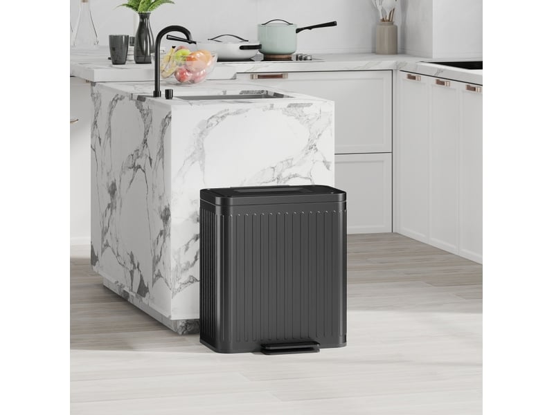  Poubelle de cuisine 2 x 20 l noire en métal et plastique, pédale et bacs amovibles pour le tri des déchets  - Conforama B