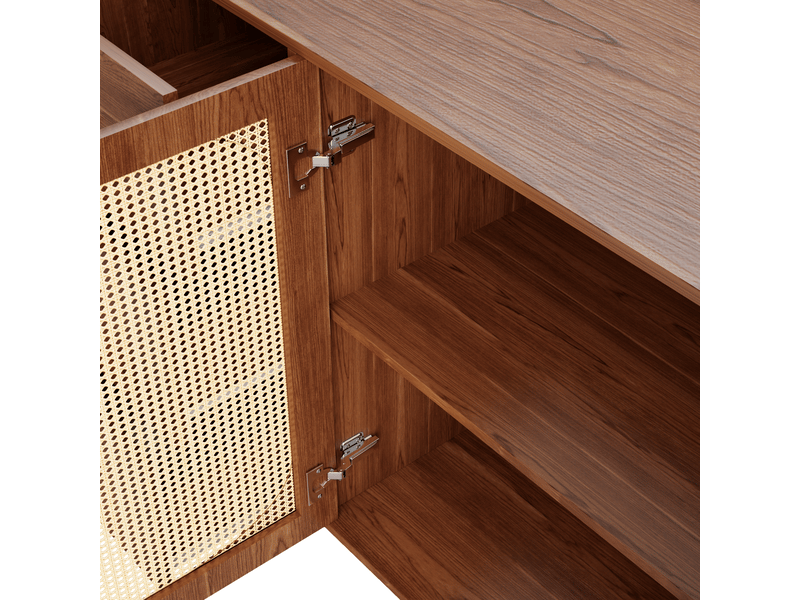  Buffet en rotin 160 cm meuble de rangement avec tiroirs et portes mdf marron pour salon cuisine  - Conforama E