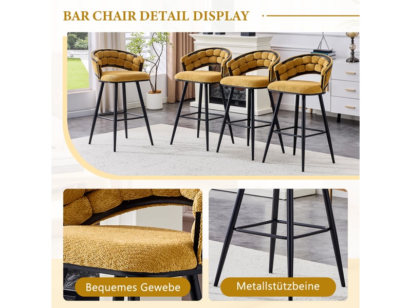  Lot de 4 tabourets de bar,avec repose-pieds,velours et métal noir,jaune  - Conforama D