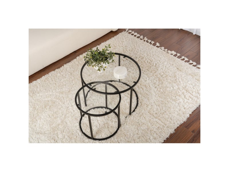  Tables basses gigognes en verre trempé et métal noir et transparent ø60 et ø42 cm lot de 2  - Conforama E