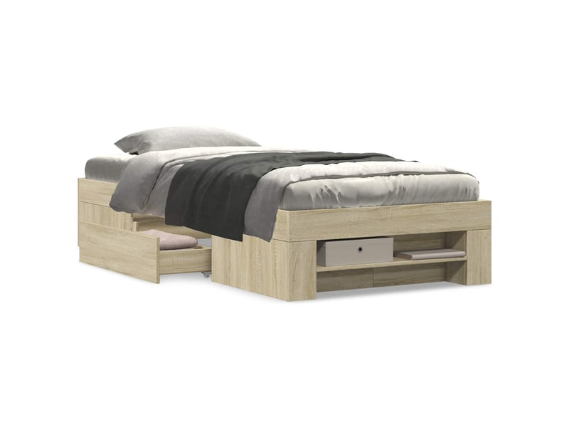  Lit simple- lit adulte -  cadre de lit avec rangement chêne sonoma 80 x 200 cm  - Conforama C