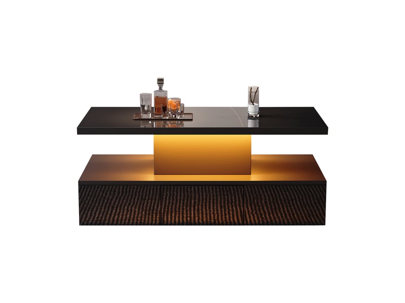  Table basse led 16 couleurs, table de salon noire avec tiroir et étagère, finition haute brillance, 100x50x39 cm  - Conforama A