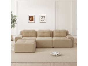 Canapé d'angle modulable 293x177x69cm - 3 places - cloud avec pouf + modulable en l + rembourré - velours côtelé - beige