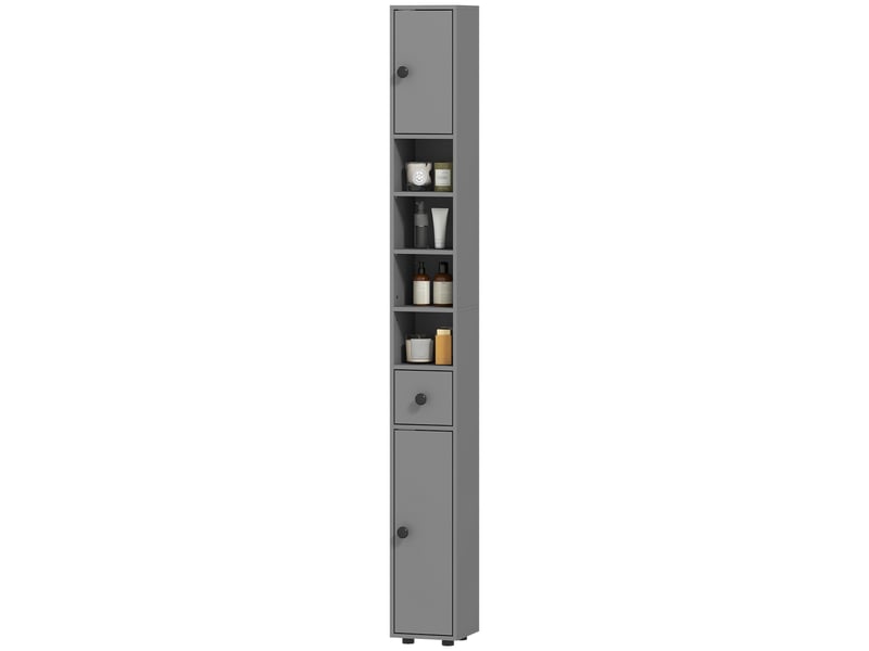  Meuble de salle de bain, 4 étagères, tiroir, panneaux de particules, design fin, gris  - Conforama B