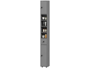 Meuble de salle de bain, 4 étagères, tiroir, panneaux de particules, design fin, gris
