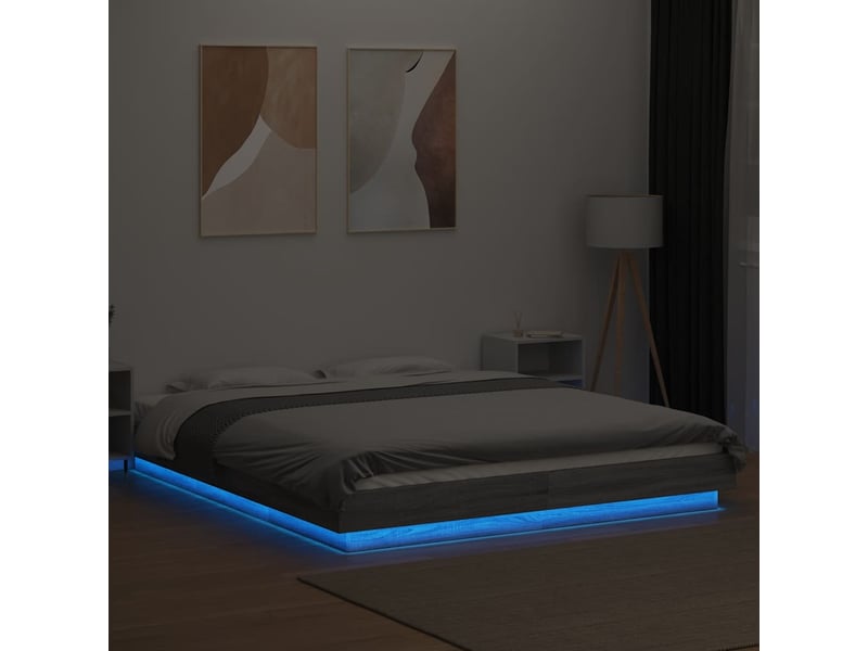 Lit double- lit adulte - cadre de lit et lumières led sans matelas sonoma gris 160x200cm - Conforama C