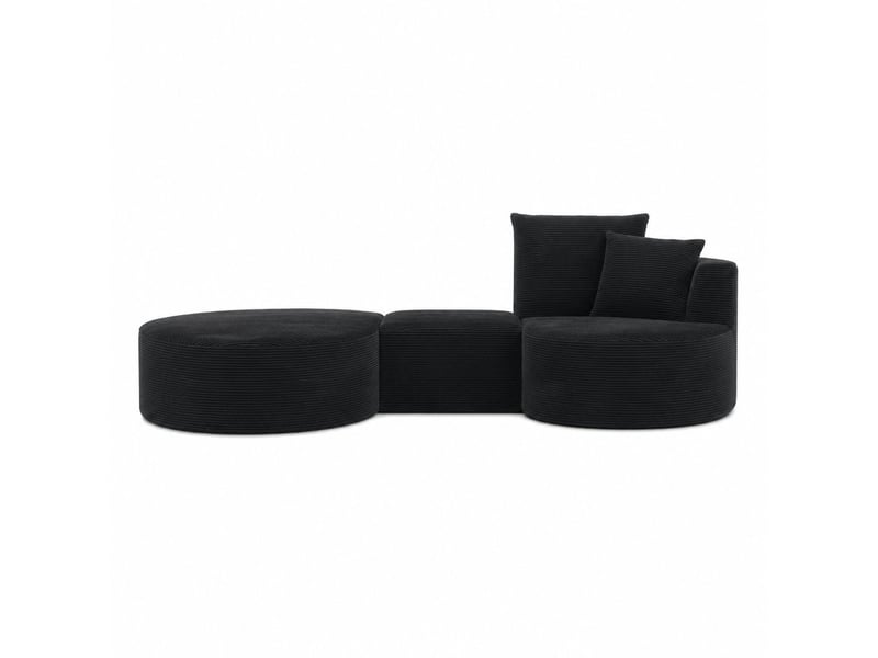 Canapé compressé 3 places, méridienne à gauche + 2 places, velours côtelé noir, porte-gobelet et coussins, sans montage 82418-BLK-LC - Conforama C
