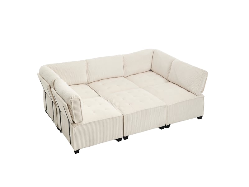 Canapé modulable 6 places velours côtelé convertible u ou l homvra - Conforama A