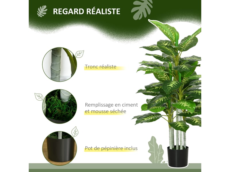  Plante artificielle calathea 53 feuilles pot ciment noir 17x17x120 cm  - Conforama E