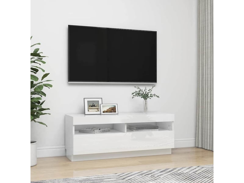  Meuble tv - banc tv - meuble de rangement avec lumières led blanc brillant 100x35x40 cm  - Conforama E