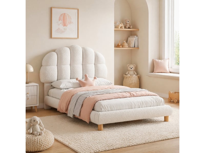 Modenvie lit simple capitonné 90x200 cm - tête de lit réglable, sommier inclus - blanc  - Conforama D