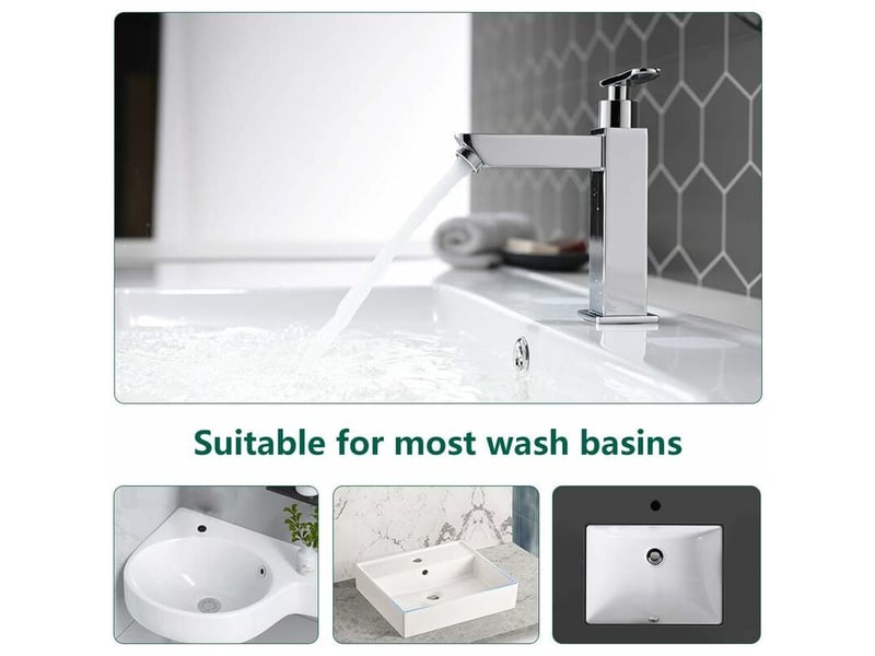 Robinet de salle de bain à eau froide uniquement, mitigeur de lavabo durable en cuivre chromé, cartouche en céramique, aérateur amovible pour un netto GTR02814 - Conforama E