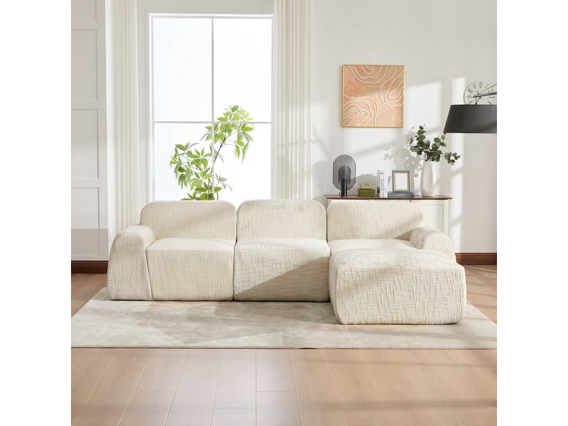  Canapé modulable en chenille 3 places beige - sans montage, mousse haute résilience 30d  - Conforama R