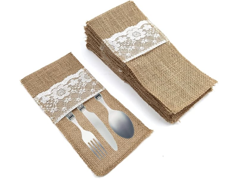  20 pcs porte-couverts en jute, sac à couvert rustique jute dentelle porte-couvert argenterie titulaire, pour fête de mariage fête noël decorations A-G-002663 - Conforama A