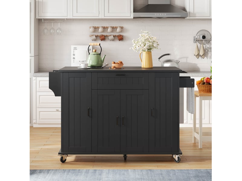  Desserte de cuisine noire 120x70x95 cm avec plateau rabattable, 4 portes  - Conforama D