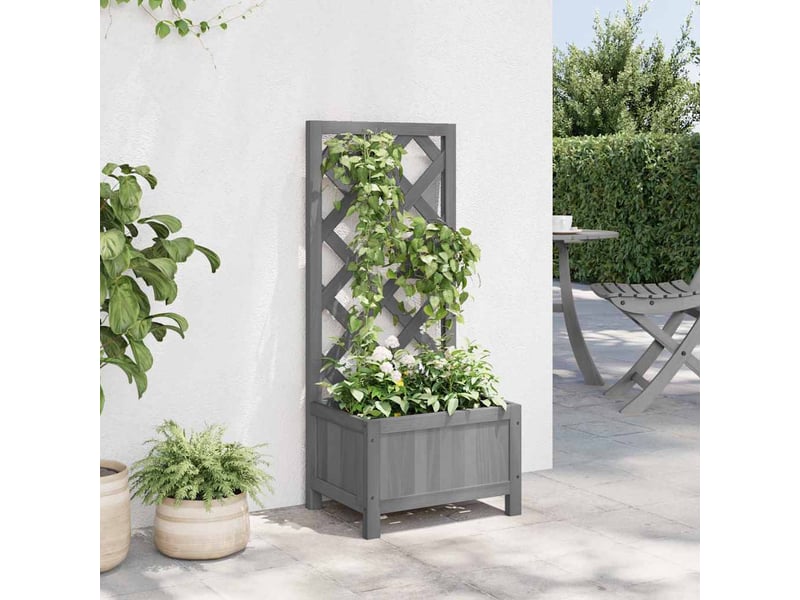  Jardinière - bac à fleurs avec treillis gris 40x30x90 cm bois massif de sapin  - Conforama C