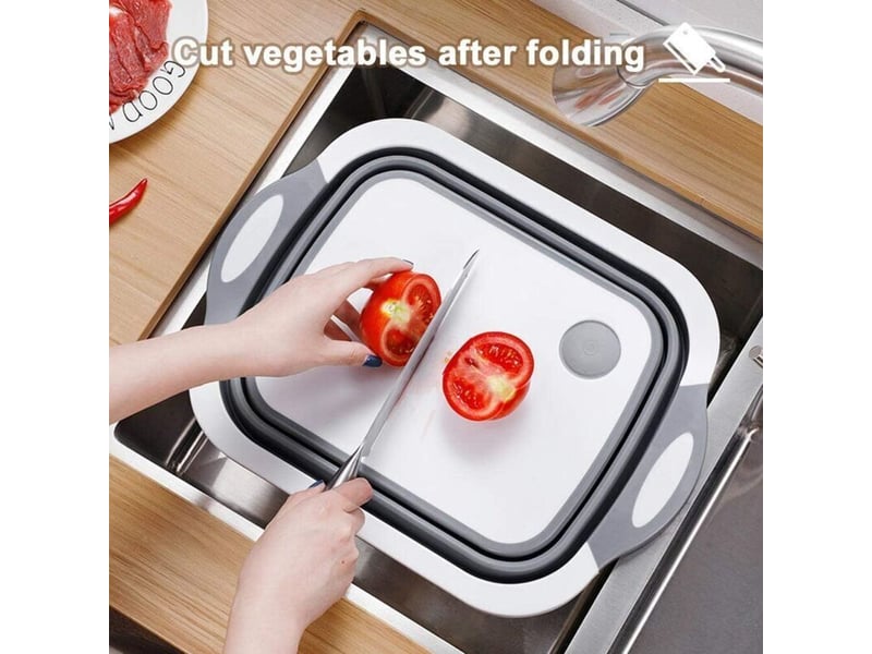  Planche à découper 3-en-1 évier pliable bol pliable panier de rangement panier de camping portable cuisine planche égouttoir bol évier multifonction  - Conforama B