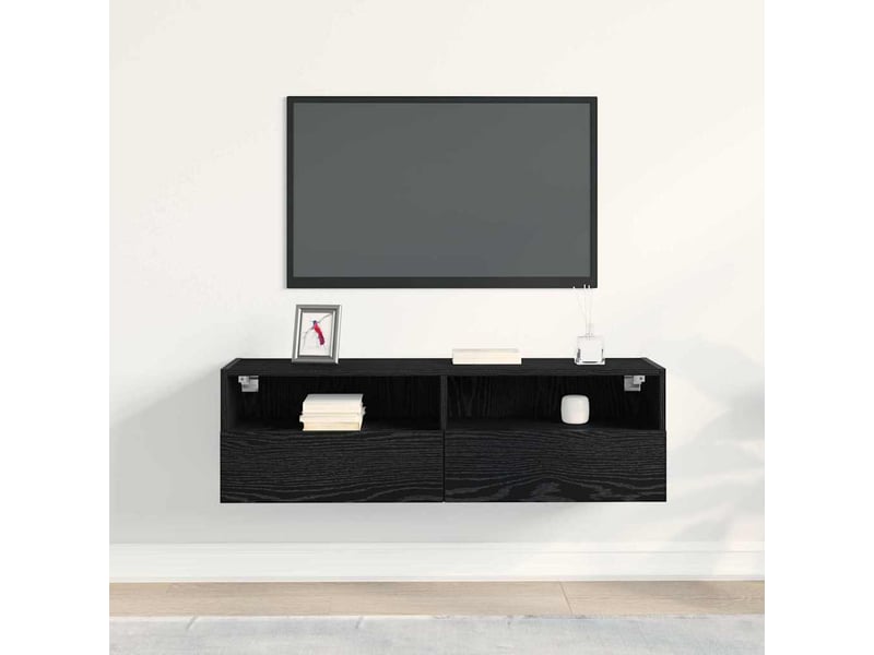  Meuble tv - banc tv - meuble de rangement mural 100 x 30 x 30 cm chêne noir bois d'ingénierie  - Conforama D
