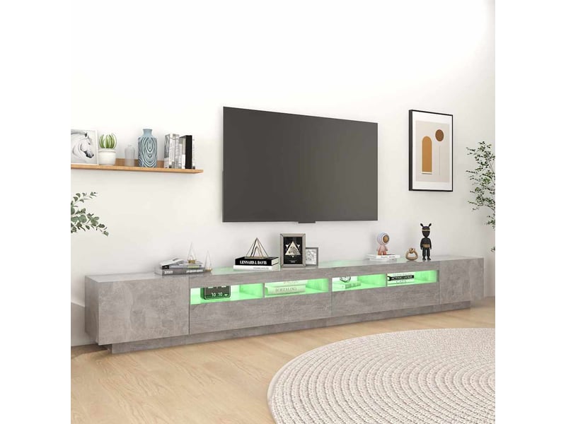  Meuble tv - banc tv - meuble de rangement avec lumières led gris béton 300x35x40 cm  - Conforama E