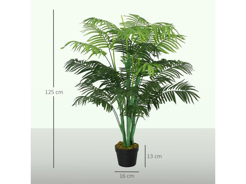  Palmier artificiel 125 cm avec 18 grandes feuilles, base en ciment et mousse de lichen en pe, pour salon chambre, vert  - Conforama E