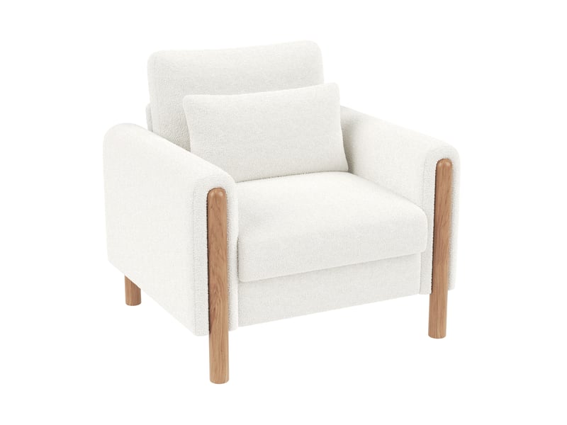  Fauteuil lounge 1 place en tissu bouclette blanc, coussin amovible et assise épaisse pour votre intérieur  - Conforama A