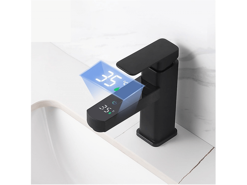  Robinet de lavabo à affichage numérique intelligent, robinet de lavabo de salle de bain (court noir)  - Conforama C