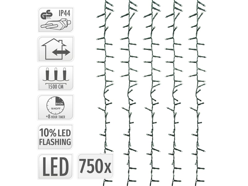  Ecd germany guirlande lumineuse en grappe 15m 750 leds blanc chaud, décoration de noël cluster pour intérieur et extérieur, avec minuterie, ip44, éclairage pour sapin jardin balcon terrasse ECD Germany GmbH - Conforama D
