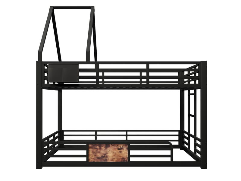 Lit superposé 140x200 cm avec led et poches de rangement en métal noir, sans matelas - Conforama D