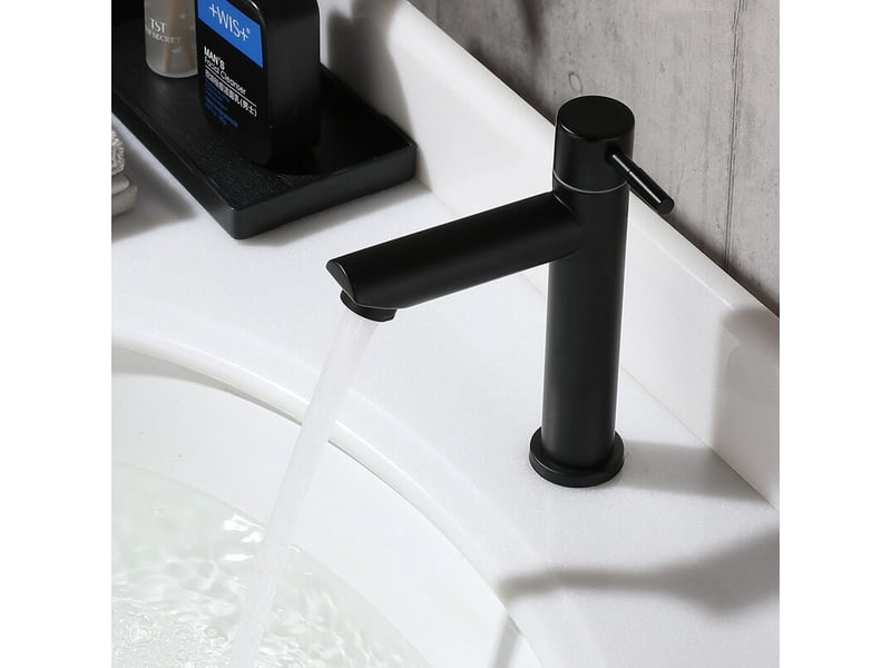  Mitigeur de lavabo mitigeur de salle de bain avec bec robinet de colonne d'eau froide, hauteur totale: 18 cm, noir-robinet lavabo vasque  - Conforama C