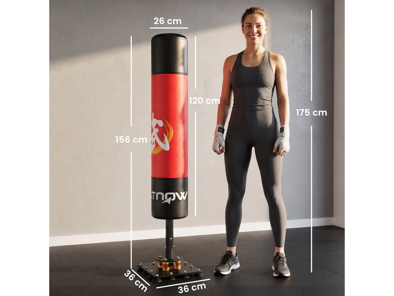  Sac de frappe autoportant adulte 156 cm avec 12 ventouses pour l'absorption des chocs, idéal pour le kickboxing, le mma et le muay thaï (rouge).  - Conforama E