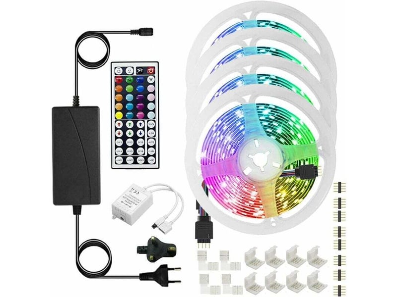  Ruban led rgb 20m,bande lumineuse bluetooth dimmable avec contrôle par application,télécommande à 44 boutons,réglage de la 24v chambre(5m×4)  - Conforama A