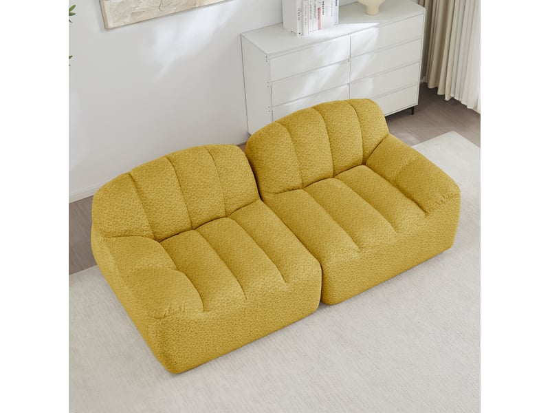  Canapé modulaire 2 places jaune en tissu bouclette, assise profonde et forme coquillage pour le salon  - Conforama E