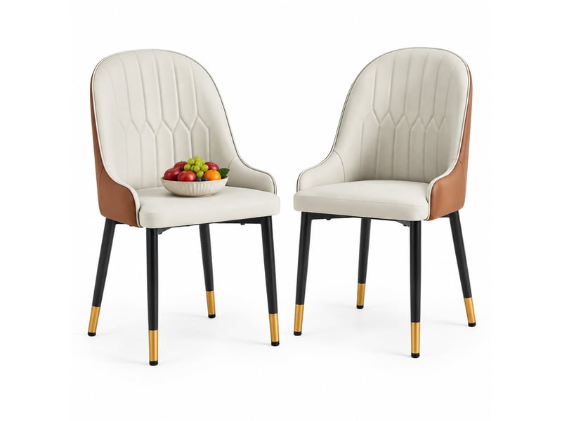  Chaises de salle à manger lot de 2 dossier éclair  - assise épaisse, simili cuir - marron et noir, gris chaud  - Conforama A