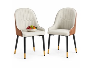 Chaises de salle à manger lot de 2 dossier éclair  - assise épaisse, simili cuir - marron et noir, gris chaud