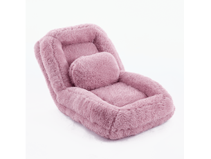 Fauteuil de sol réglable 5 positions rose en tissu, avec coussin, convertible en couchage 1 place confortable